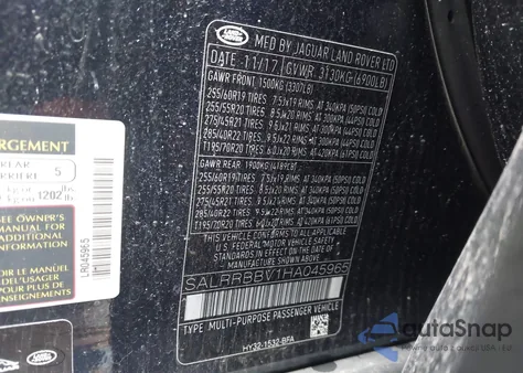 2017 Land Rover Discovery Hse from USA, damaged, VIN SALRRBBV1HA045965